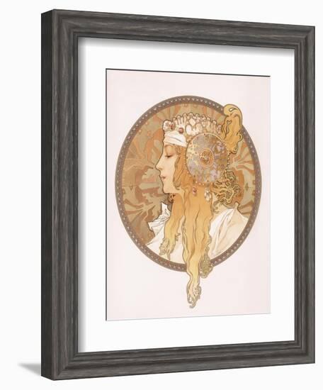 Byzantine Head of a Blond Maiden; Tete Byzantine D'Une Femme Blonde, C.1897 (Lithograph in Colours)-Alphonse Mucha-Framed Giclee Print