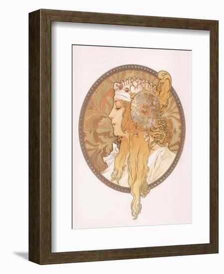 Byzantine Head of a Blond Maiden; Tete Byzantine D'Une Femme Blonde, C.1897 (Lithograph in Colours)-Alphonse Mucha-Framed Giclee Print