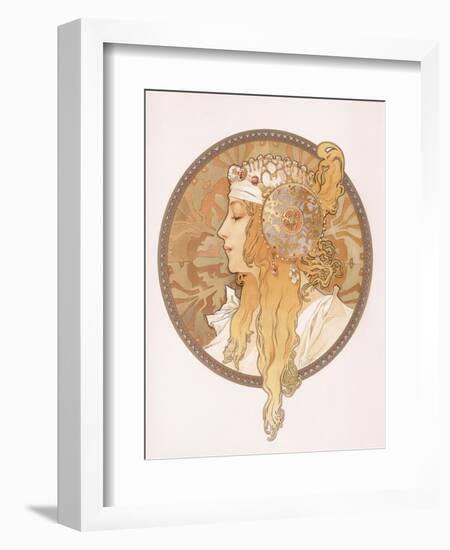 Byzantine Head of a Blond Maiden; Tete Byzantine D'Une Femme Blonde, C.1897 (Lithograph in Colours)-Alphonse Mucha-Framed Giclee Print