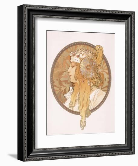 Byzantine Head of a Blond Maiden; Tete Byzantine D'Une Femme Blonde, C.1897 (Lithograph in Colours)-Alphonse Mucha-Framed Giclee Print