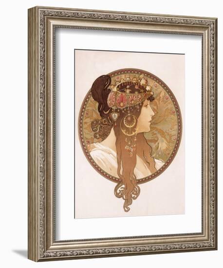 Byzantine Head of a Brunette; Tete Byzantine D'Une Brunette, C.1897 (Lithograph in Colours)-Alphonse Mucha-Framed Giclee Print