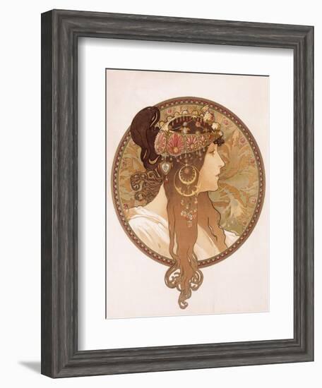 Byzantine Head of a Brunette; Tete Byzantine D'Une Brunette, C.1897 (Lithograph in Colours)-Alphonse Mucha-Framed Giclee Print