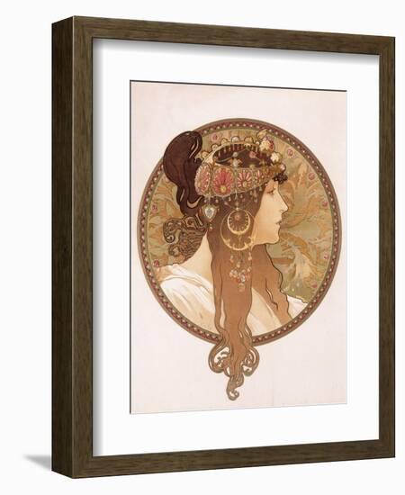 Byzantine Head of a Brunette; Tete Byzantine D'Une Brunette, C.1897 (Lithograph in Colours)-Alphonse Mucha-Framed Giclee Print