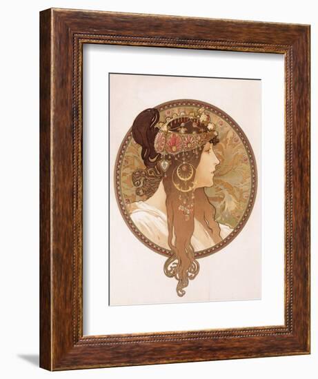 Byzantine Head of a Brunette; Tete Byzantine D'Une Brunette, C.1897 (Lithograph in Colours)-Alphonse Mucha-Framed Giclee Print