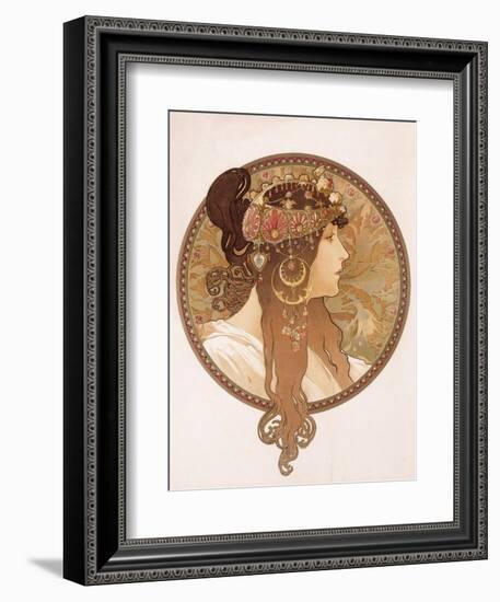 Byzantine Head of a Brunette; Tete Byzantine D'Une Brunette, C.1897 (Lithograph in Colours)-Alphonse Mucha-Framed Giclee Print