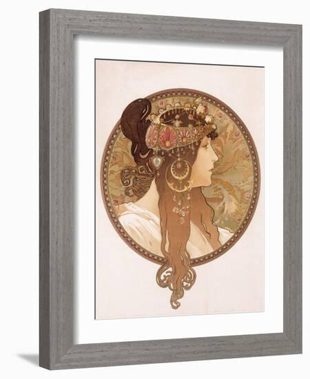 Byzantine Head of a Brunette; Tete Byzantine D'Une Brunette, C.1897 (Lithograph in Colours)-Alphonse Mucha-Framed Giclee Print