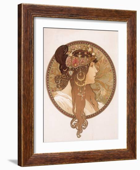 Byzantine Head of a Brunette; Tete Byzantine D'Une Brunette, C.1897 (Lithograph in Colours)-Alphonse Mucha-Framed Giclee Print