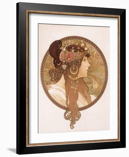 Byzantine Head of a Brunette; Tete Byzantine D'Une Brunette, C.1897 (Lithograph in Colours)-Alphonse Mucha-Framed Giclee Print