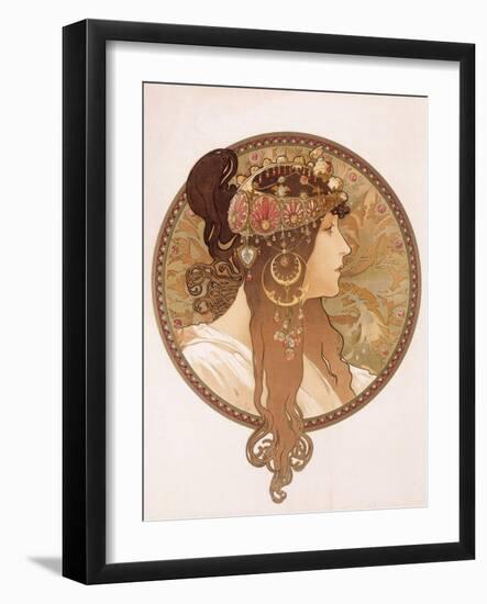 Byzantine Head of a Brunette; Tete Byzantine D'Une Brunette, C.1897 (Lithograph in Colours)-Alphonse Mucha-Framed Giclee Print