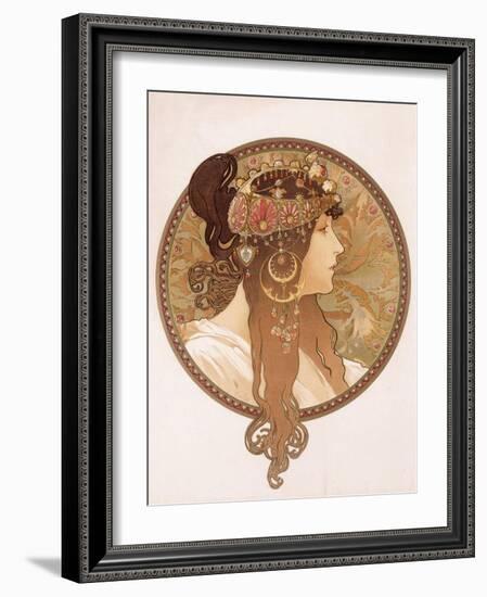 Byzantine Head of a Brunette; Tete Byzantine D'Une Brunette, C.1897 (Lithograph in Colours)-Alphonse Mucha-Framed Giclee Print