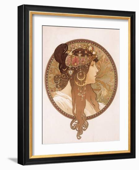 Byzantine Head of a Brunette; Tete Byzantine D'Une Brunette, C.1897 (Lithograph in Colours)-Alphonse Mucha-Framed Giclee Print