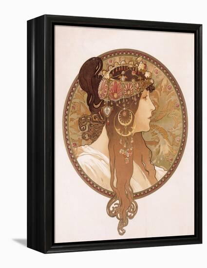 Byzantine Head of a Brunette; Tete Byzantine D'Une Brunette, C.1897 (Lithograph in Colours)-Alphonse Mucha-Framed Premier Image Canvas