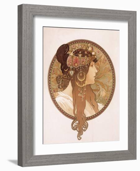 Byzantine Head of a Brunette; Tete Byzantine D'Une Brunette, C.1897 (Lithograph in Colours)-Alphonse Mucha-Framed Giclee Print