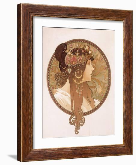 Byzantine Head of a Brunette; Tete Byzantine D'Une Brunette, C.1897 (Lithograph in Colours)-Alphonse Mucha-Framed Giclee Print