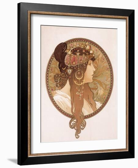 Byzantine Head of a Brunette; Tete Byzantine D'Une Brunette, C.1897 (Lithograph in Colours)-Alphonse Mucha-Framed Giclee Print