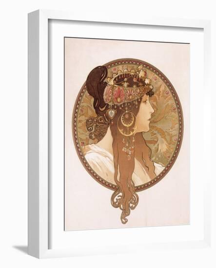 Byzantine Head of a Brunette; Tete Byzantine D'Une Brunette, C.1897 (Lithograph in Colours)-Alphonse Mucha-Framed Giclee Print