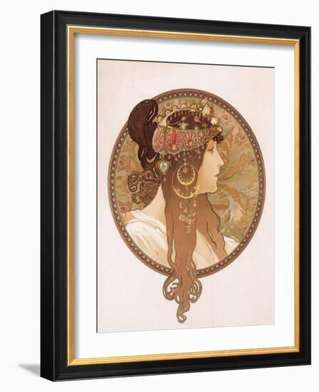 Byzantine Head of a Brunette; Tete Byzantine D'Une Brunette, C.1897 (Lithograph in Colours)-Alphonse Mucha-Framed Giclee Print