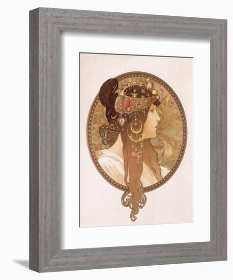 Byzantine Head of a Brunette; Tete Byzantine D'Une Brunette, C.1897 (Lithograph in Colours)-Alphonse Mucha-Framed Giclee Print