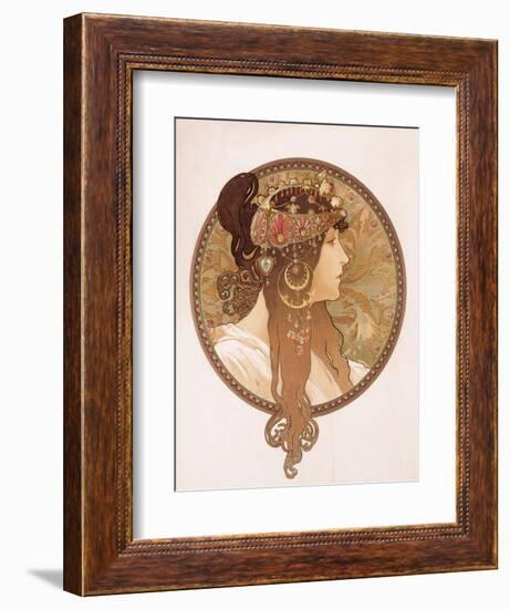 Byzantine Head of a Brunette; Tete Byzantine D'Une Brunette, C.1897 (Lithograph in Colours)-Alphonse Mucha-Framed Giclee Print