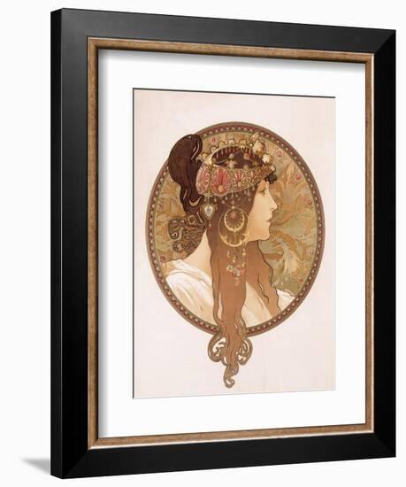 Byzantine Head of a Brunette; Tete Byzantine D'Une Brunette, C.1897 (Lithograph in Colours)-Alphonse Mucha-Framed Giclee Print