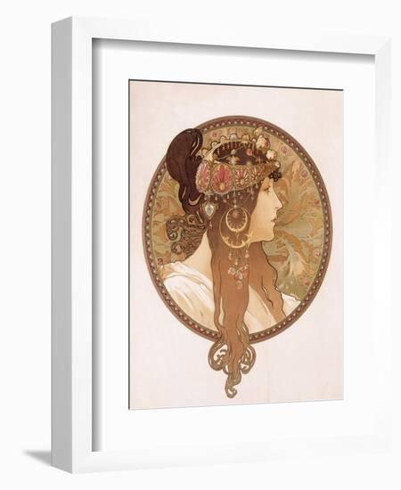 Byzantine Head of a Brunette; Tete Byzantine D'Une Brunette, C.1897 (Lithograph in Colours)-Alphonse Mucha-Framed Giclee Print