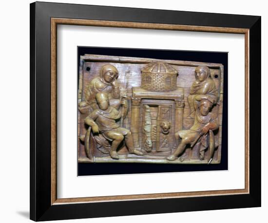 Byzantine ivory panel showing the tomb of Jesus on Easter morning, 5th century-Unknown-Framed Giclee Print