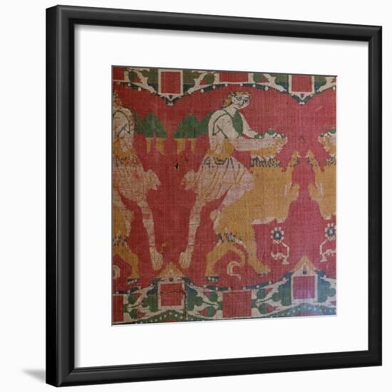 Byzantine silk with a motif of a hero and lion. Artist: Unknown-Unknown-Framed Giclee Print