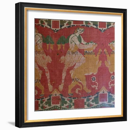 Byzantine silk with a motif of a hero and lion. Artist: Unknown-Unknown-Framed Giclee Print