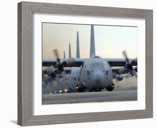 C-130 Hercules Aircraft Taxi Out For a Mission During a Six-ship Sortie-Stocktrek Images-Framed Photographic Print