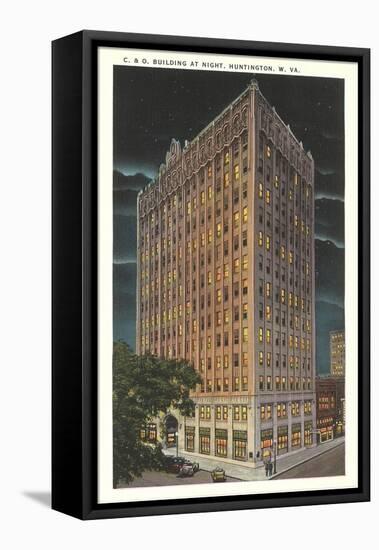 C and O Building by Night, Huntington, West Virginia-null-Framed Stretched Canvas