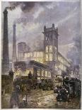 Traffic Passing the Smoking Chimneys of Horrockses Crewdson and Co-C.e. Turner-Framed Art Print
