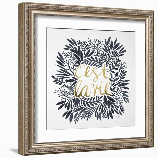 C'est La Vie in Grey and Gold-Cat Coquillette-Framed Art Print