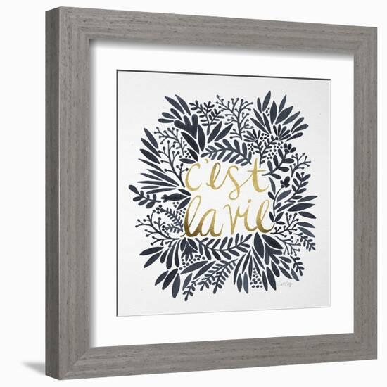 C'est La Vie in Grey and Gold-Cat Coquillette-Framed Art Print