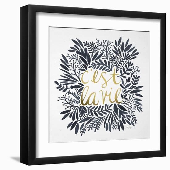 C'est La Vie in Grey and Gold-Cat Coquillette-Framed Art Print