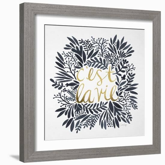 C'est La Vie in Grey and Gold-Cat Coquillette-Framed Art Print