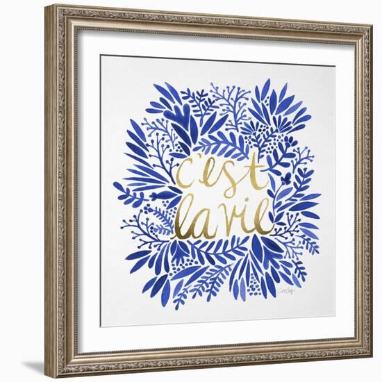 C'est La Vie in Navy and Gold-Cat Coquillette-Framed Art Print