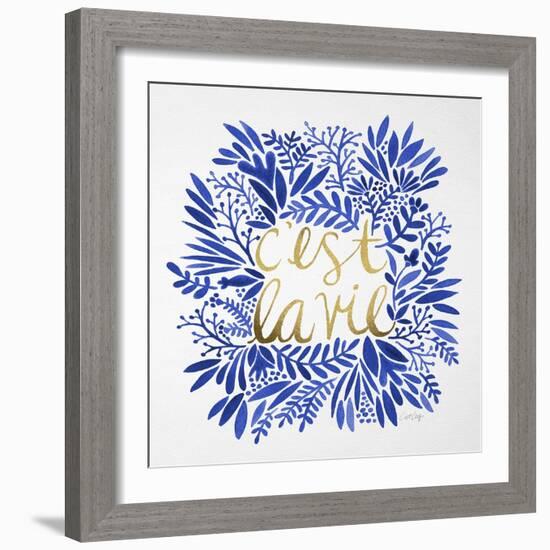 C'est La Vie in Navy and Gold-Cat Coquillette-Framed Art Print