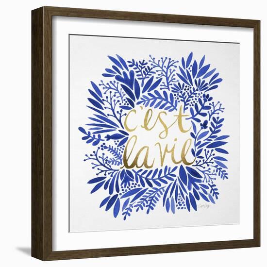 C'est La Vie in Navy and Gold-Cat Coquillette-Framed Art Print