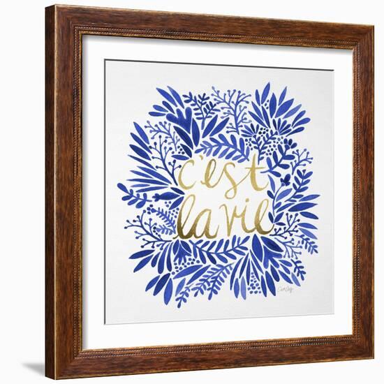 C'est La Vie in Navy and Gold-Cat Coquillette-Framed Art Print