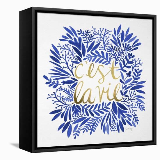 C'est La Vie in Navy and Gold-Cat Coquillette-Framed Stretched Canvas