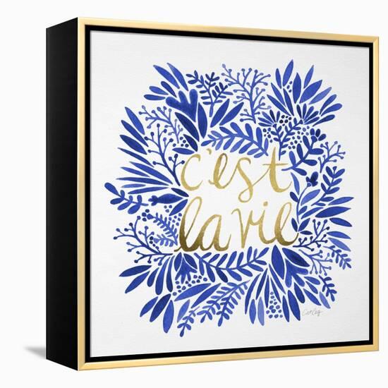 C'est La Vie in Navy and Gold-Cat Coquillette-Framed Stretched Canvas