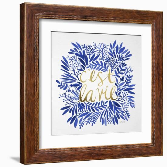 C'est La Vie in Navy and Gold-Cat Coquillette-Framed Art Print