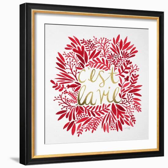 C'est La Vie in Red and Gold-Cat Coquillette-Framed Art Print