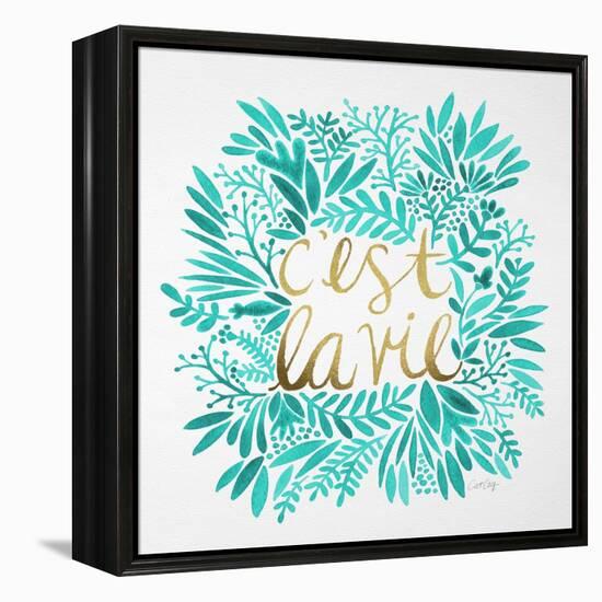 C'est La Vie in Turquoise and Gold-Cat Coquillette-Framed Stretched Canvas