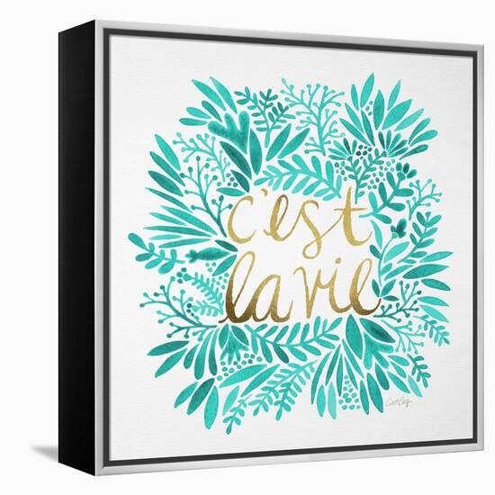 C'est La Vie in Turquoise and Gold-Cat Coquillette-Framed Stretched Canvas