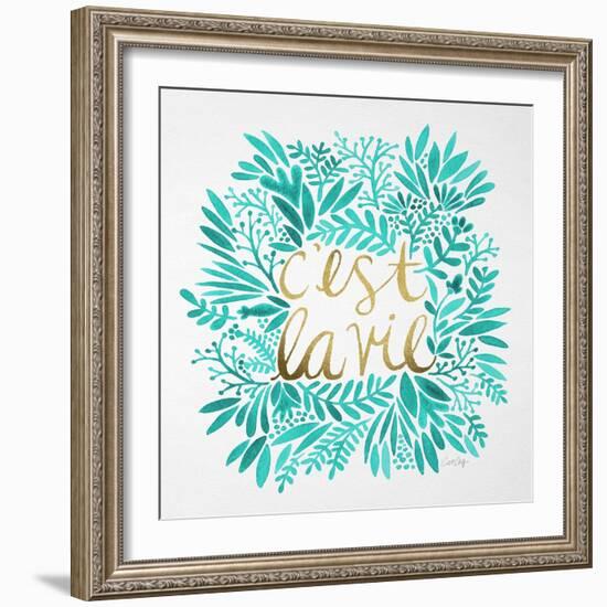 C'est La Vie in Turquoise and Gold-Cat Coquillette-Framed Art Print