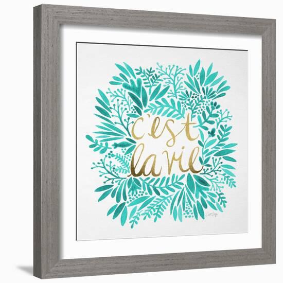 C'est La Vie in Turquoise and Gold-Cat Coquillette-Framed Art Print