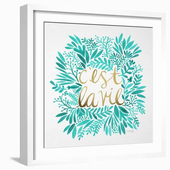 C'est La Vie in Turquoise and Gold-Cat Coquillette-Framed Art Print
