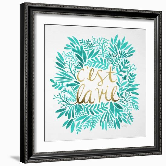 C'est La Vie in Turquoise and Gold-Cat Coquillette-Framed Art Print