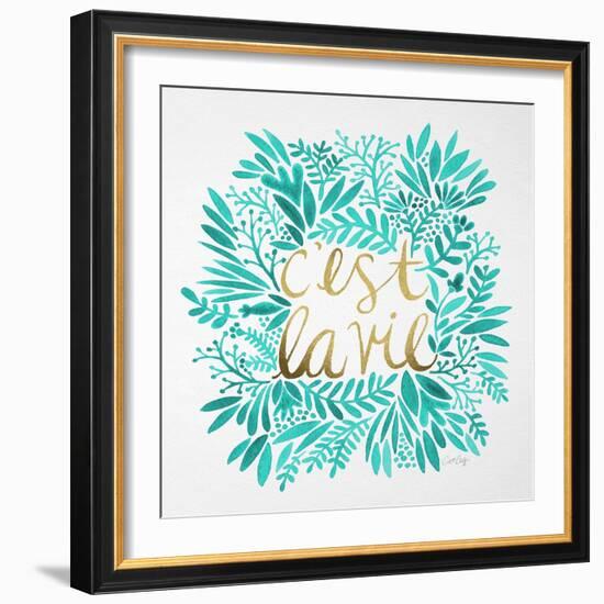 C'est La Vie in Turquoise and Gold-Cat Coquillette-Framed Art Print